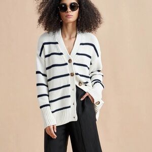 La Ligne Off White & Navy Stripe Cardigan